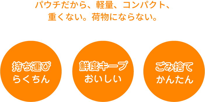 パウチだから、軽量、コンパクト、重くない。荷物にならない。